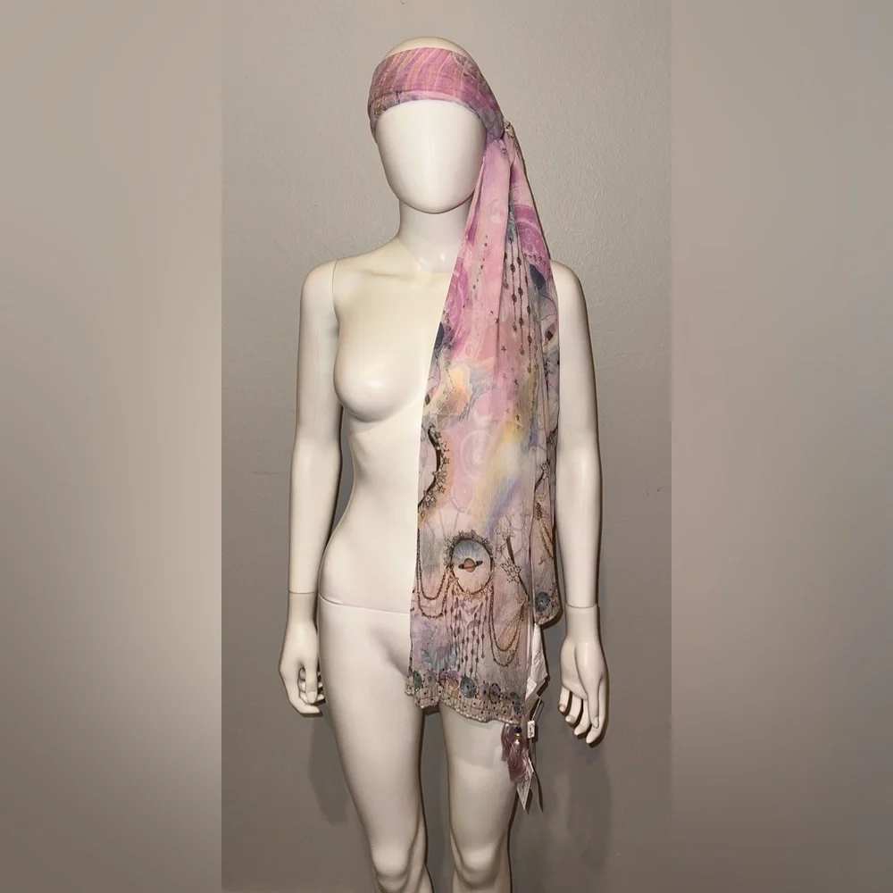 CAMILLA *Wings of Pegasus* pink celestial print silk scarf belt top headband